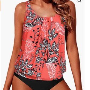 Yonique Two Piece Blouson Tankini Swimsuits for Women NWT size M